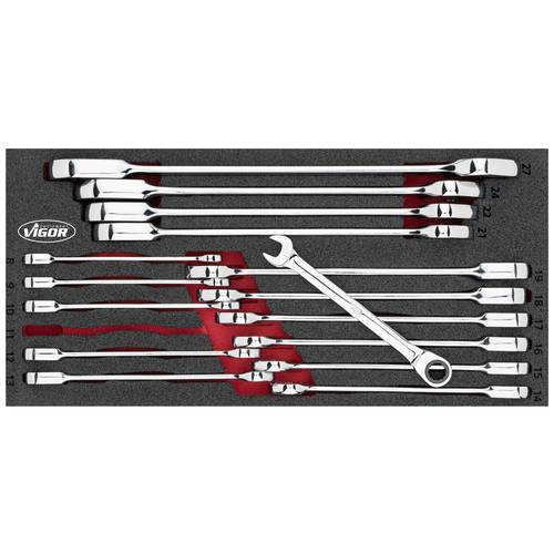 Thumbnail - Vigor V4987 V4987 Maul-Ringratschenschlüssel-Satz Schlüsselweite (Metrisch) 8 - 19 mm