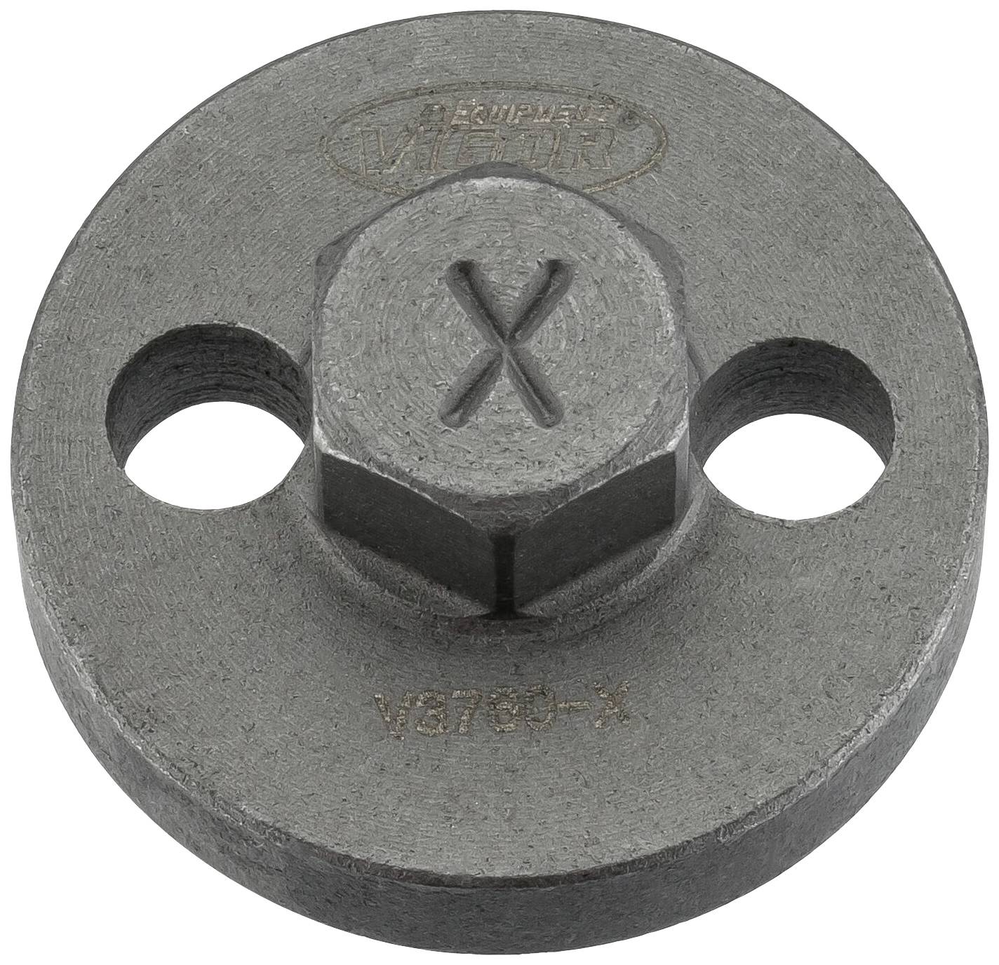 Grauer Metallbeschlag mit Schraubenloch und zentralem Bolzen, geformt wie ein 'X'. Robust, industrieller Zweck.