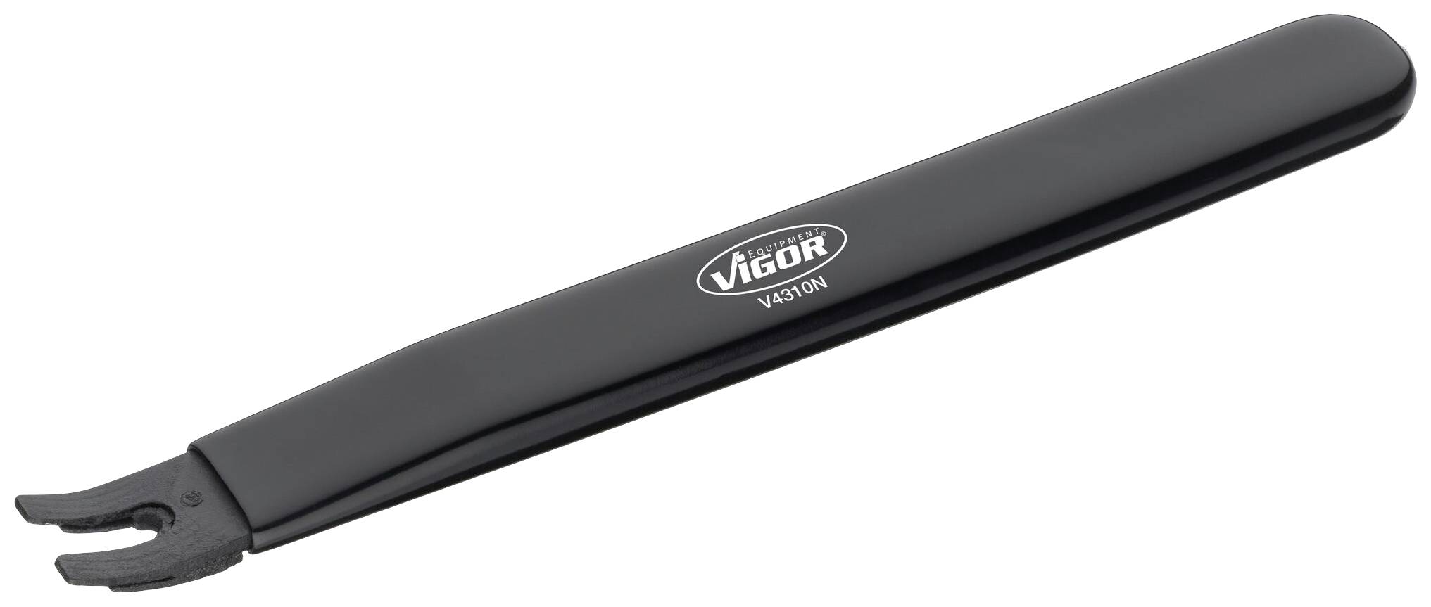 Ein schwarzes Werkzeug mit Plastikgriff und hakenförmigem Ende, geeignet zur Entfernung von Zierleisten oder Clips bei Fahrzeugen.