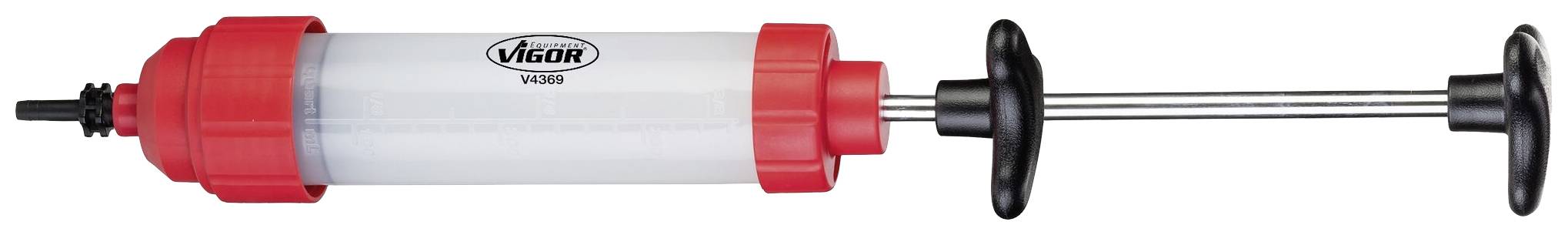 Handpumpe, zylindrisch mit rotem und schwarzem Griff.