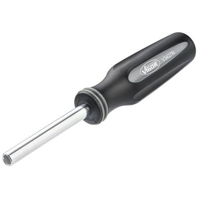 Ein schwarzer Schraubenzieher mit silberner Sechskantklinge, Markenaufdruck 'Vigor V3427N'.