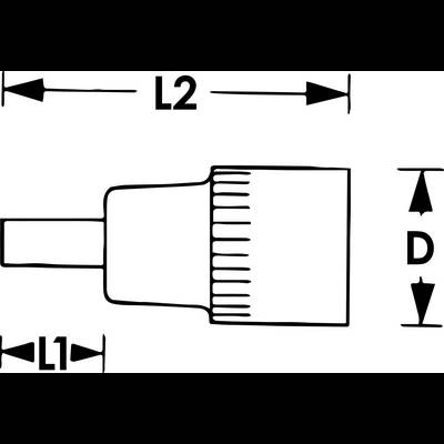 Technische Zeichnung eines zylindrischen Objekts mit zwei Längen 'L1' und 'L2' sowie einem Durchmesser 'D' beschriftet.