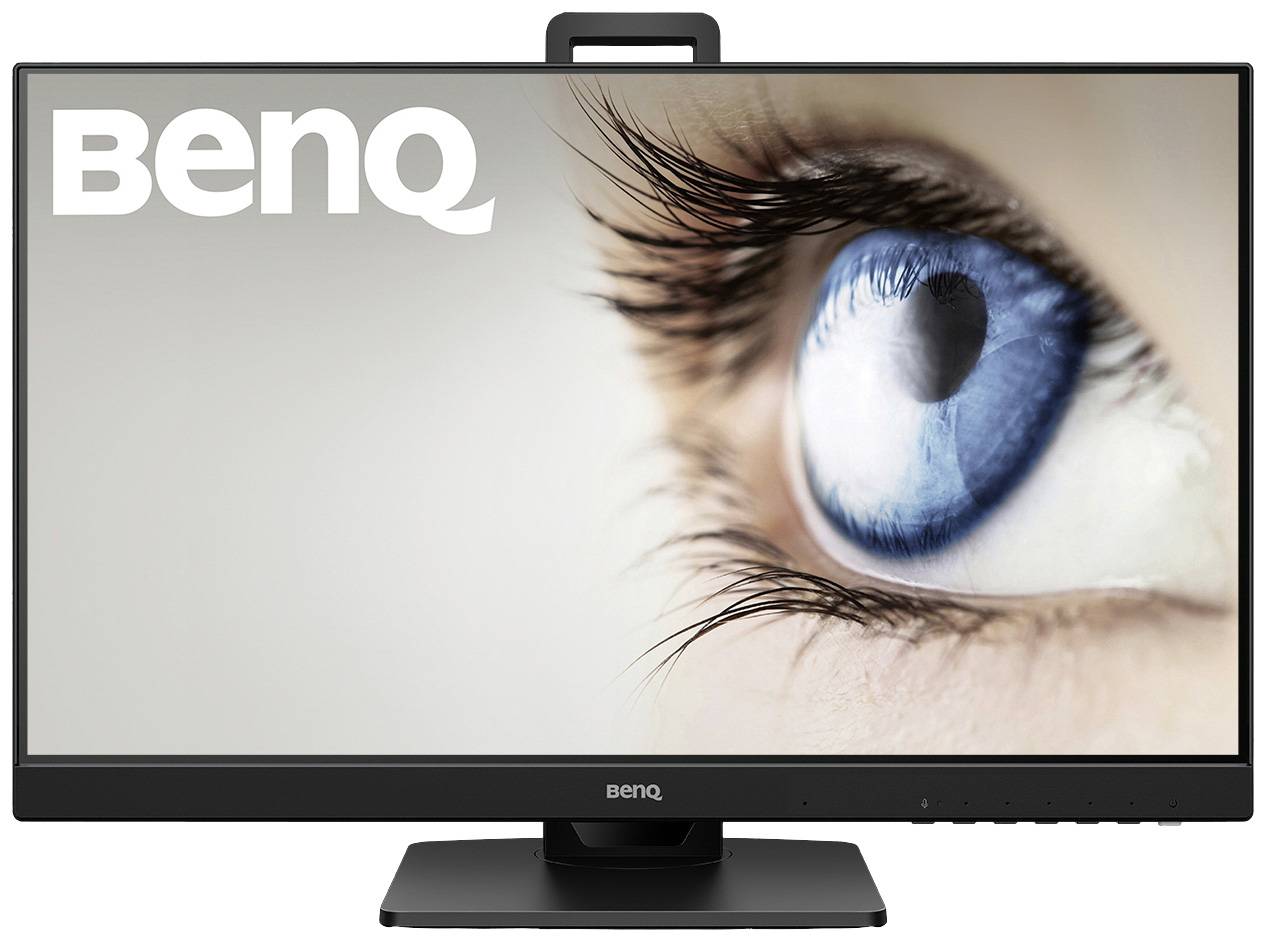 Ein Computermonitor zeigt eine Großaufnahme eines blauen Auges. Oben links steht das Logo 'BenQ'.
