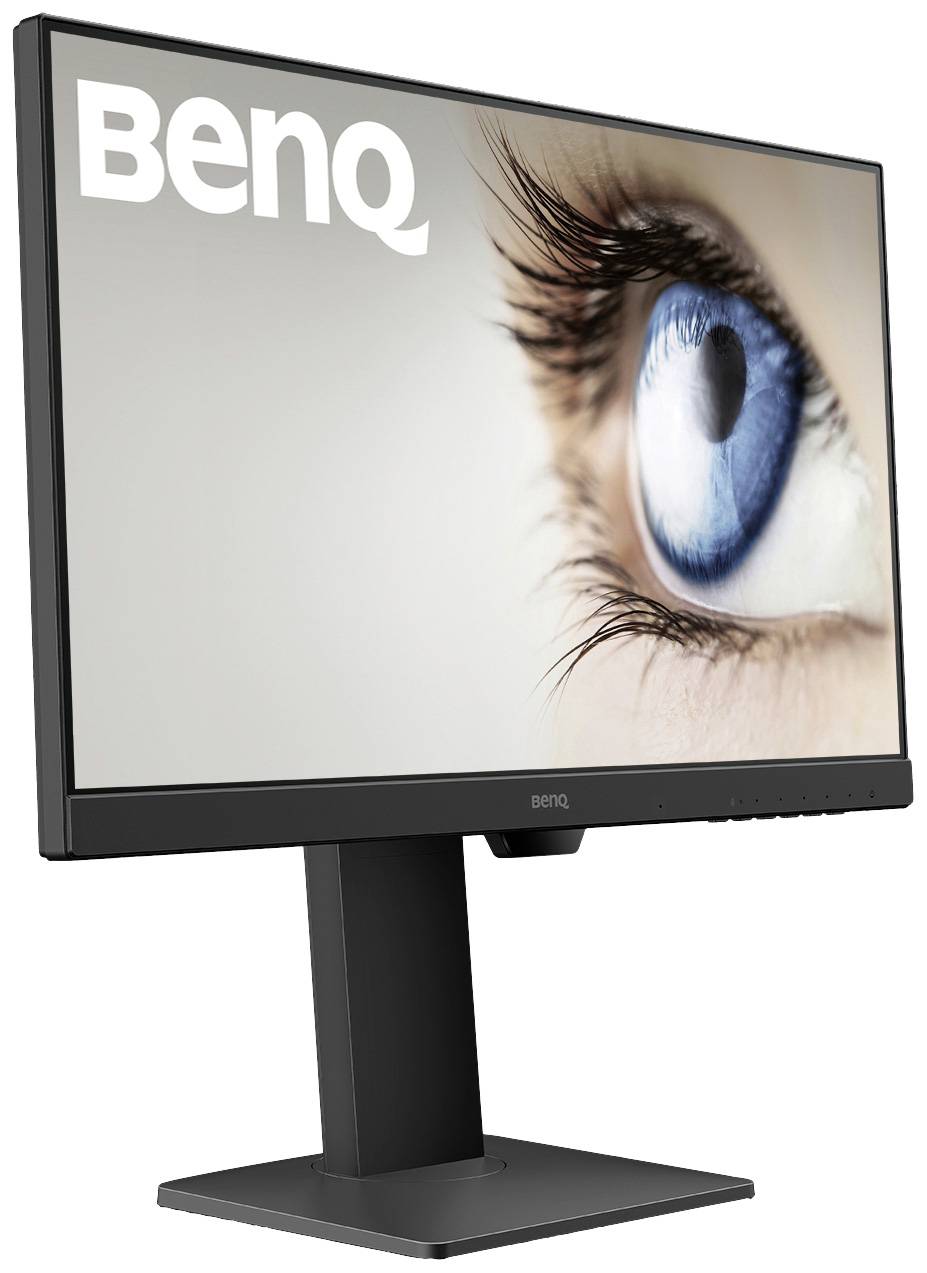 Ein Monitor der Marke BenQ zeigt ein großes blaues Auge auf dem Bildschirm, das hochwertige Bilddarstellung und Details symbolisiert.