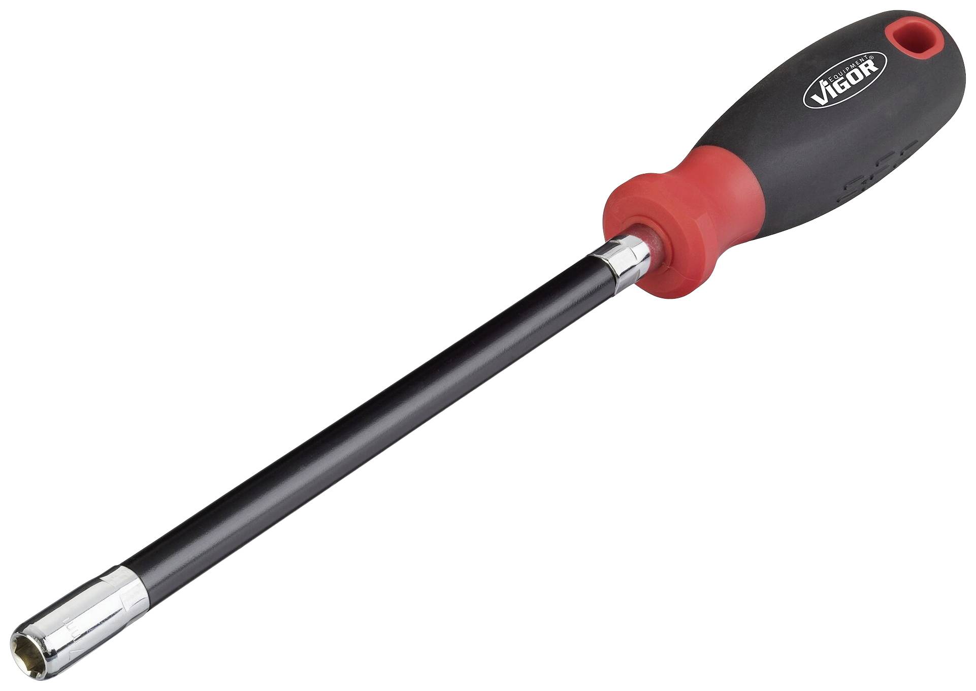 Schraubendreher mit langem Schaft und ergonomischem Griff, geeignet für Arbeiten an schwer zugänglichen Stellen.