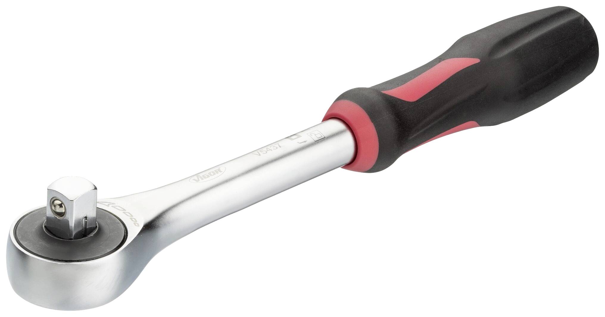 Eine Ratsche mit einem ergonomischen Griff, teilweise schwarz und rot, für verbesserte Handhabung bei mechanischen Arbeiten.