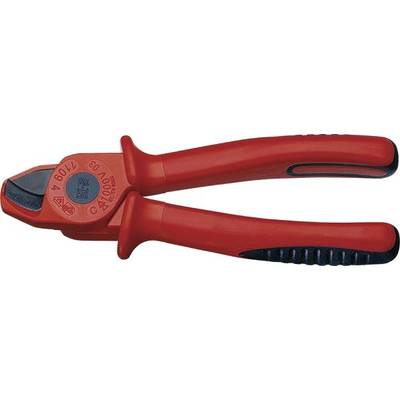 Rote Kabelschneider mit ergonomischen Griffen, geeignet zum Durchtrennen von Elektrokabeln oder Drähten.