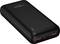 Tragbare schwarze Powerbank mit zwei USB-Ausgängen und LED-Anzeigen für Batteriestand. Geeignet für das Aufladen mobiler Geräte unterwegs.