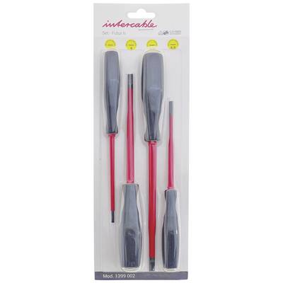 'Intercable Set - Futur II' Schraubendreher-Set, vier Stück, isolierte Griffe, geeignet für bis zu 1000V. Verpackung im Blister.