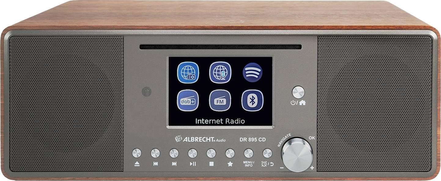 ALBRECHT DR 895 CD, DAB+/UKW/Internet/CD, Walnuss 4\" Farbdisplay, Stereo, Spotify, USB, Podcast, App