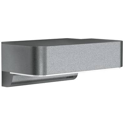 Eine graue, rechteckige Wandaußenleuchte mit modernem Design, montiert an der Wand. Sie dient der Beleuchtung von Außenbereichen.