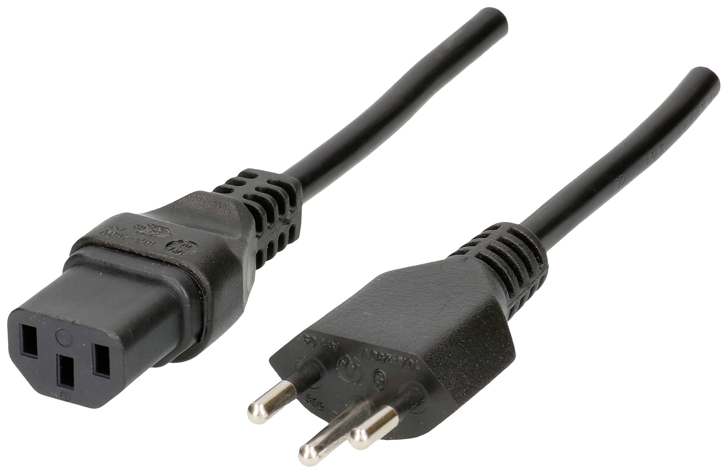 Ein schwarzes Stromkabel mit europäischem Stecker und C13-Buchse. Geeignet für den Anschluss von elektronischen Geräten.
