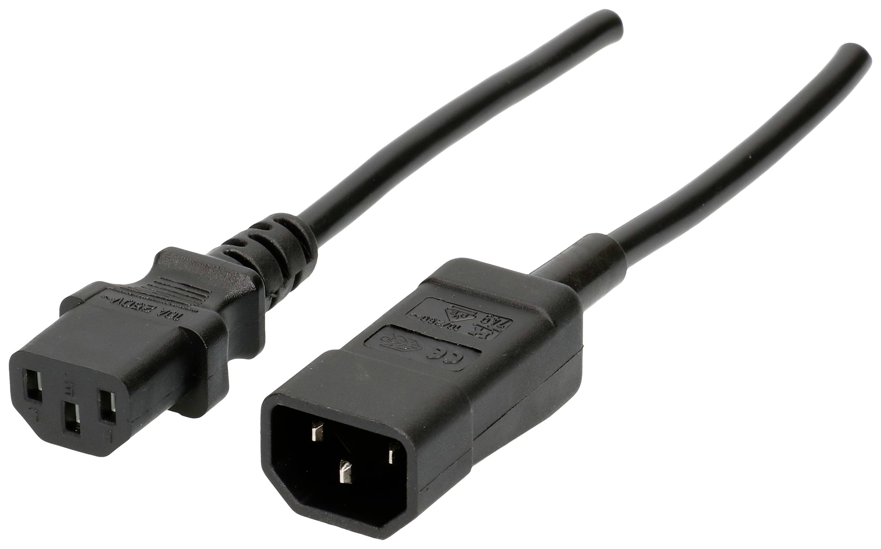 Ein IEC320-Kaltgeräte-Verbindungskabel mit Stecker und Buchse. Eignet sich zur Stromversorgung von Computern und elektronischen Geräten.