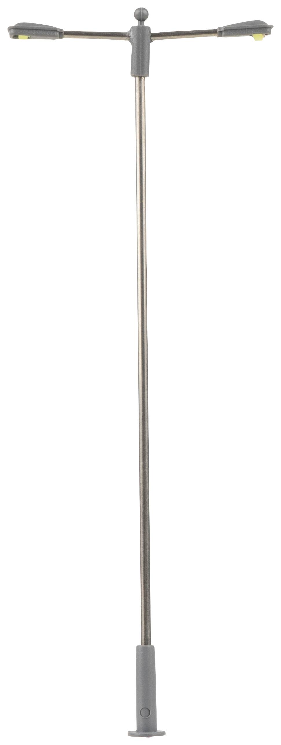 Ein langer, schmaler Metallstab mit zwei verstellbaren Armen oben. Am unteren Ende eine runde Basis zur Stabilität. Geeignet zur Präsentation.