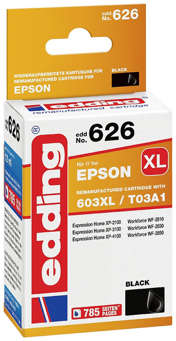 Edding Druckerpatrone ersetzt Epson 603XL, T03A1 Kompatibel  Schwarz EDD-626 18-626