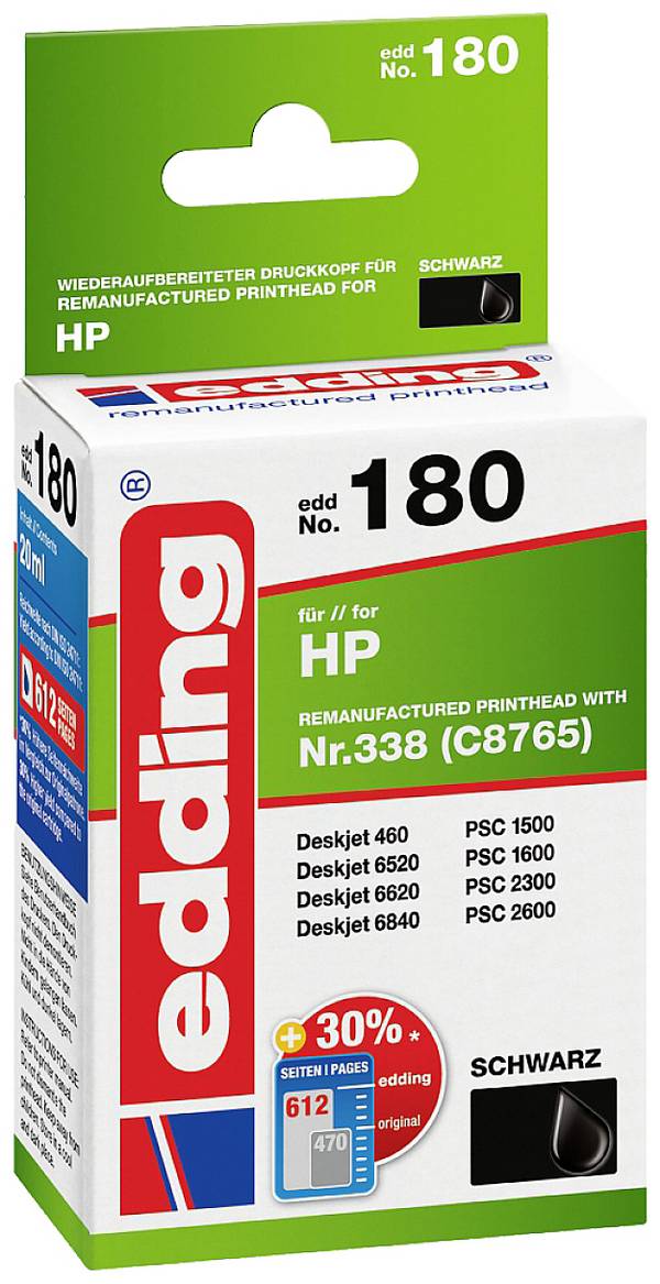Edding Druckerpatrone ersetzt HP 338, C8765EE Kompatibel  Schwarz EDD-180 18-180
