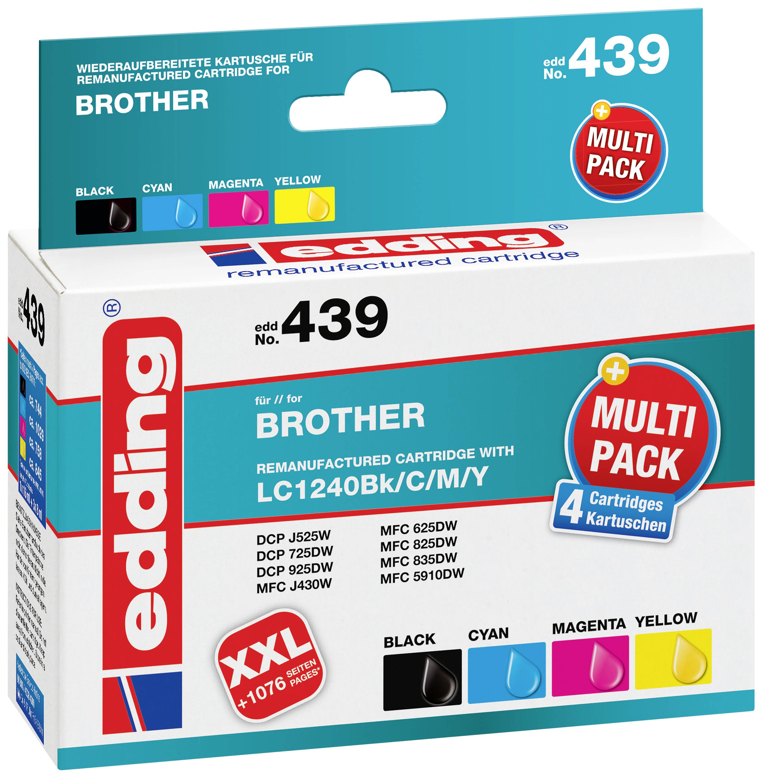 Edding Druckerpatrone ersetzt Brother LC-1240BK, LC-1240C, LC-1240M, LC-1240Y Kompatibel Kombi-Pack Color EDD-439 18-439