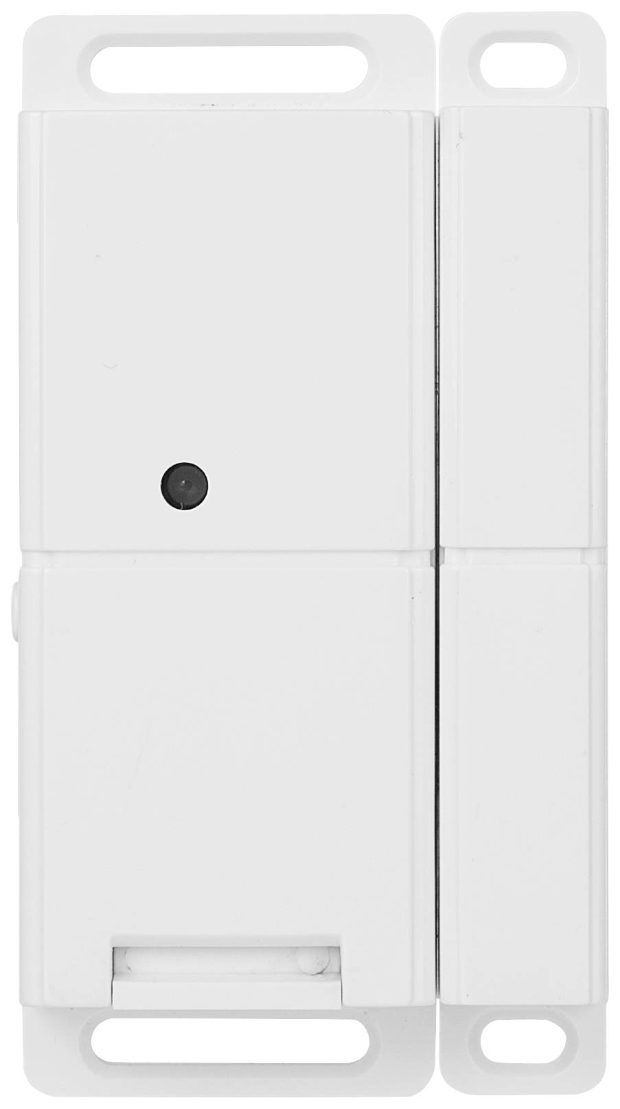 Weißer magnetischer Tür- und Fensterkontakt mit rechteckigem Design, für Sicherheits- oder Alarmsysteme geeignet.