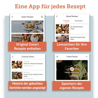 Eine App, die Rezepte anbietet. Funktionen: Originalrezepte, Favoriten speichern, Kochhistorie anzeigen, eigene Rezepte speichern.