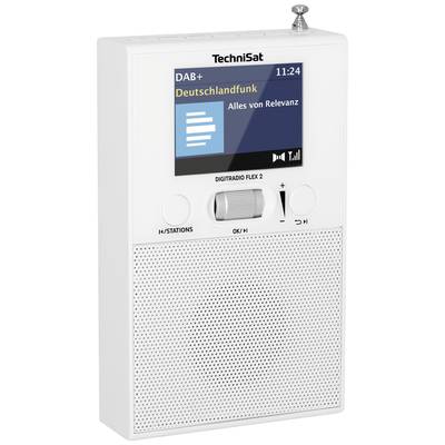 Tragbares digitales Radio mit Display, zeigt 'Deutschlandfunk', Uhrzeit 11:24, Lautstärkeregler und Antenne.