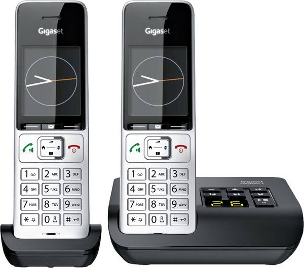 Gigaset COMFORT 500A duo DECT, GAP Schnurloses Telefon analog  Babyphone, Freisprechen, für Hörgeräte kompatibel, Headsetanschluss, inkl. Mobilteil, mit Basis, Wahlwiederholung, Anrufbeantworter Schwarz/Silber
