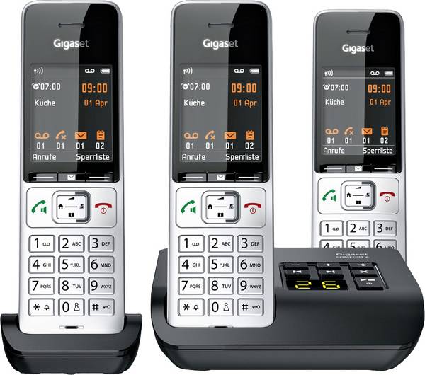 Gigaset COMFORT 500A trio DECT, GAP Schnurloses Telefon analog  Babyphone, Freisprechen, für Hörgeräte kompatibel, Headsetanschluss, inkl. Mobilteil, mit Basis, Wahlwiederholung, Anrufbeantworter Schwarz/Silber