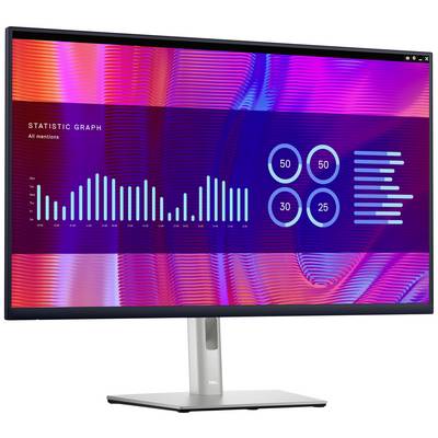 Ein Computermonitor zeigt ein Statistik-Diagramm mit Linien- und Balkendiagrammen sowie Kreisen mit Zahlen 50, 30 und 25.