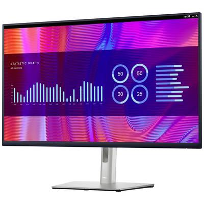 Ein Computermonitor zeigt ein Statistikdiagramm mit Balken, Kreisen und Linien. Der Titel lautet 'Statistic Graph'.