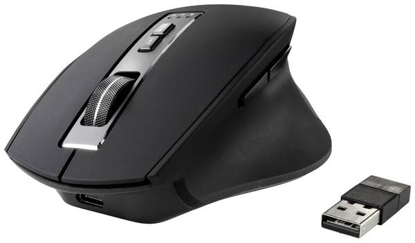 Renkforce RF-WM-300  Ergonomische Maus Bluetooth®, Kabellos   Optisch Schwarz/Grau 7 Tasten 2400 dpi Ergonomisch
