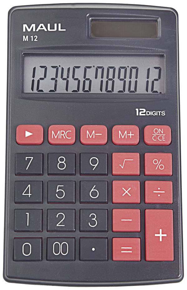 Maul M 12  Taschenrechner Schwarz Display (Stellen): 12 batteriebetrieben, solarbetrieben