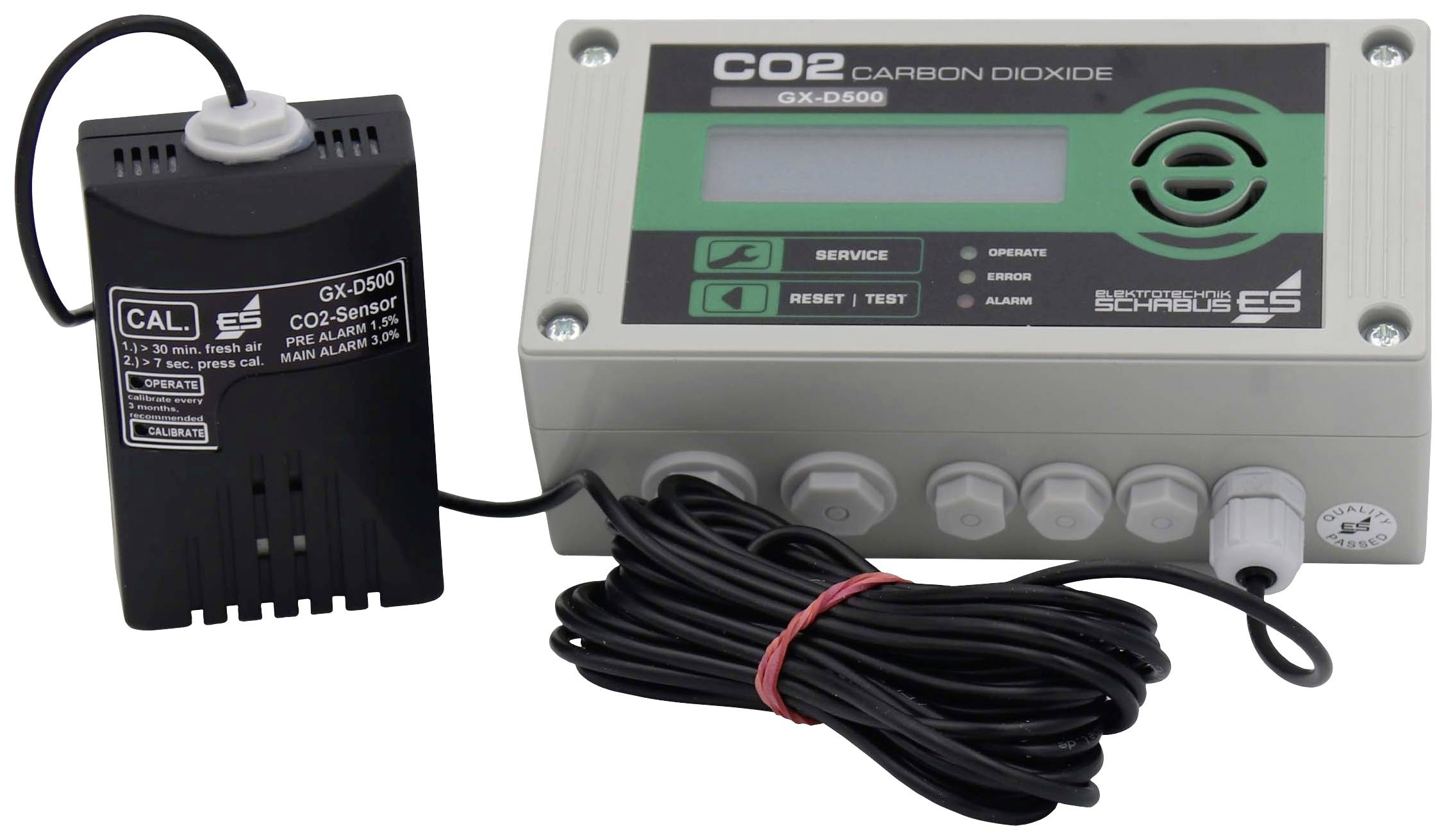 Schabus GX-D500 Kohlendioxid-Melder mit externem Sensor netzbetrieben detektiert Kohlendioxid