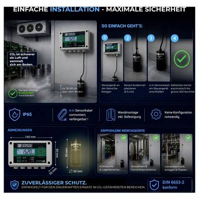 Schabus GX-D500 Kohlendioxid-Melder mit externem Sensor netzbetrieben detektiert Kohlendioxid-4