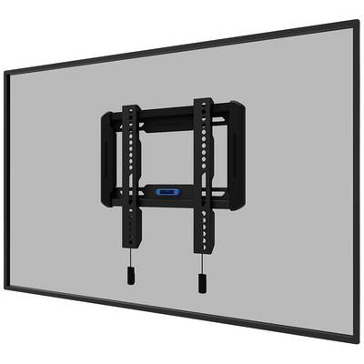 Eine schwarze TV-Wandhalterung ohne Bildschirm, montiert auf einer grauen Fläche.