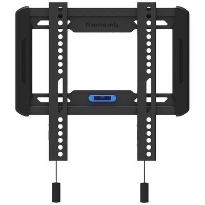 Eine schwarze TV-Halterung von Neomounts mit integrierter Wasserwaage und Zuglaschen zur einfachen Installation.