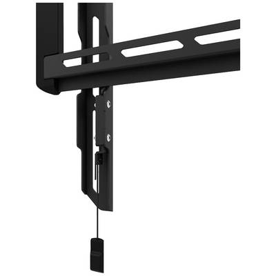 Eine schwarze, verstellbare TV-Wandhalterung mit Kabelzugmechanismus. Ideal zur sicheren Befestigung von Flachbildfernsehern an der Wand.