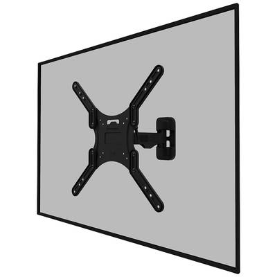 Ein flacher Fernseher ist an einer verstellbaren Wandhalterung montiert. Die Halterung ermöglicht flexible Ausrichtung des Bildschirms.