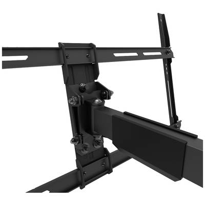 Halterung zur Befestigung eines Fernsehers an der Wand, aus robustem Metall mit verstellbaren Armen und mehreren Schrauben.
