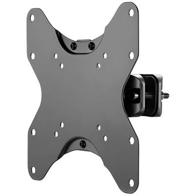 Schwarze TV-Wandhalterung mit mehreren Schraublöchern, geeignet für verschiedene Bildschirmgrößen, zur Befestigung an der Wand.