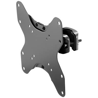 Metallische Monitorhalterung mit mehreren Befestigungslöchern; geeignet zur Montage an einer Wand oder einem Schreibtisch.