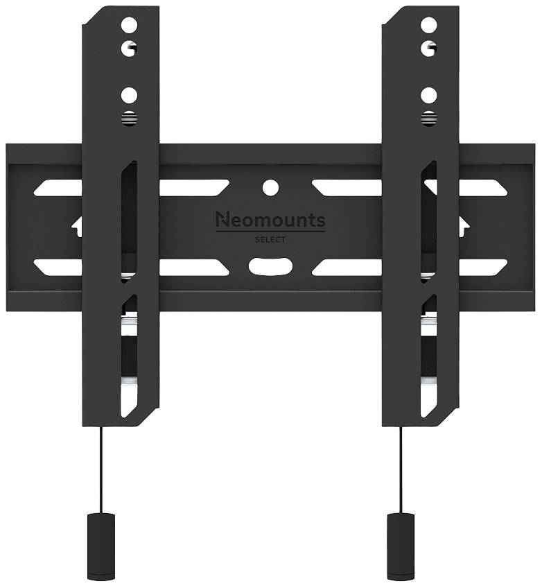 Wandhalterung für Fernseher oder Monitor in Schwarz, mit verstellbaren Armen und Seilzugmechanismus zur einfachen Ausrichtung.