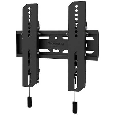 Eine schwarze Wandhalterung für Fernseher oder Monitore mit verstellbaren Schienen und Sicherheitsverschlüssen.