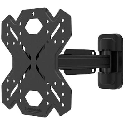 Eine schwarze TV-Wandhalterung mit verstellbarem Arm, geeignet für Flachbildschirme, an der Wand montiert.