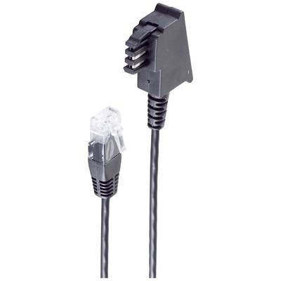 Zwei Netzwerkkabel: links ein RJ45-Stecker, rechts ein einzigartiger, abgewinkelter Stecker. Beide sind schwarz, mit Kabeln.