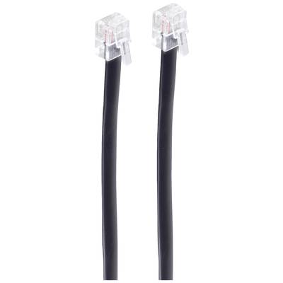 Zwei schwarze Telefonkabel mit transparenten RJ11-Steckern an den Enden.