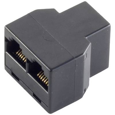 Ein schwarzer RJ45-Ethernet-Konnektor, der zwei Ethernet-Kabelanschlüsse miteinander verbindet.