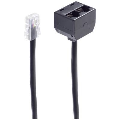 Ein Ethernet-Kabel endet in einem RJ45-Stecker links und einem schwarzen Splitter rechts zum Anschluss von zwei Geräten.