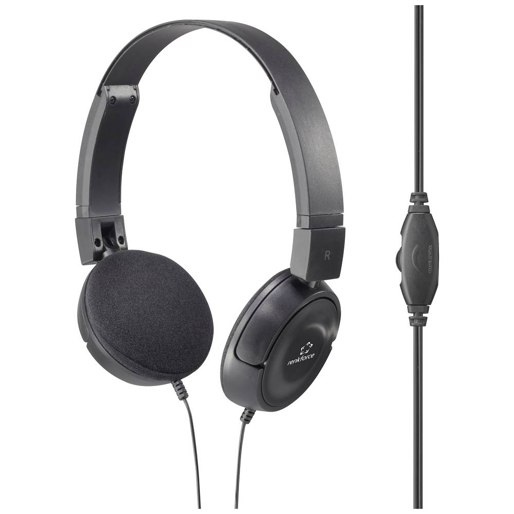 Renkforce RF-HS-130 On Ear koptelefoon Kabel Stereo Zwart Volumeregeling