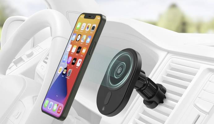Magnetischer Smartphone-Halter samt Wireless Charger fürs Auto