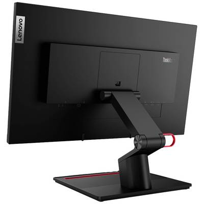 Ein Lenovo ThinkVision Monitor von hinten, zeigt den verstellbaren Standfuß und das schlanke Design.