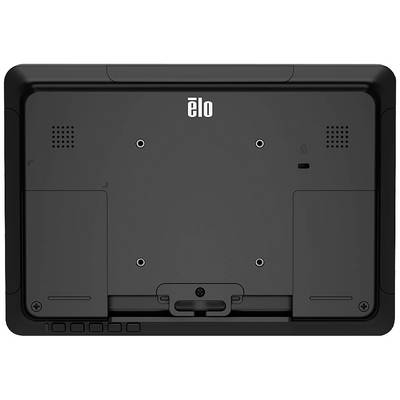 Rückseite eines Elo-Touchscreen-Monitors mit Befestigungspunkten und Anschlüssen, geeignet für Wand- oder Tischmontage.